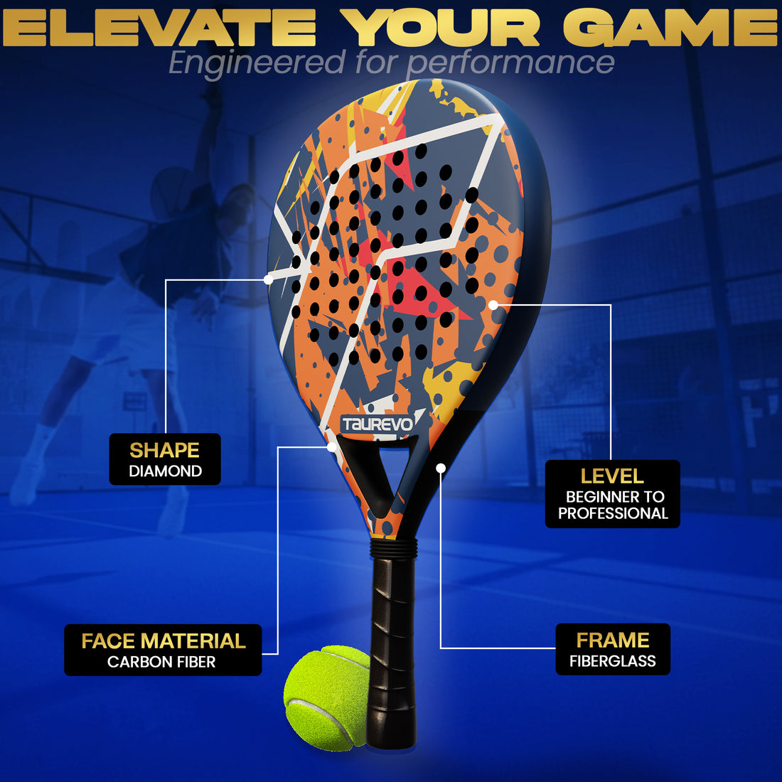 TAUREVO Carbon Fiber Padel Racket Blue