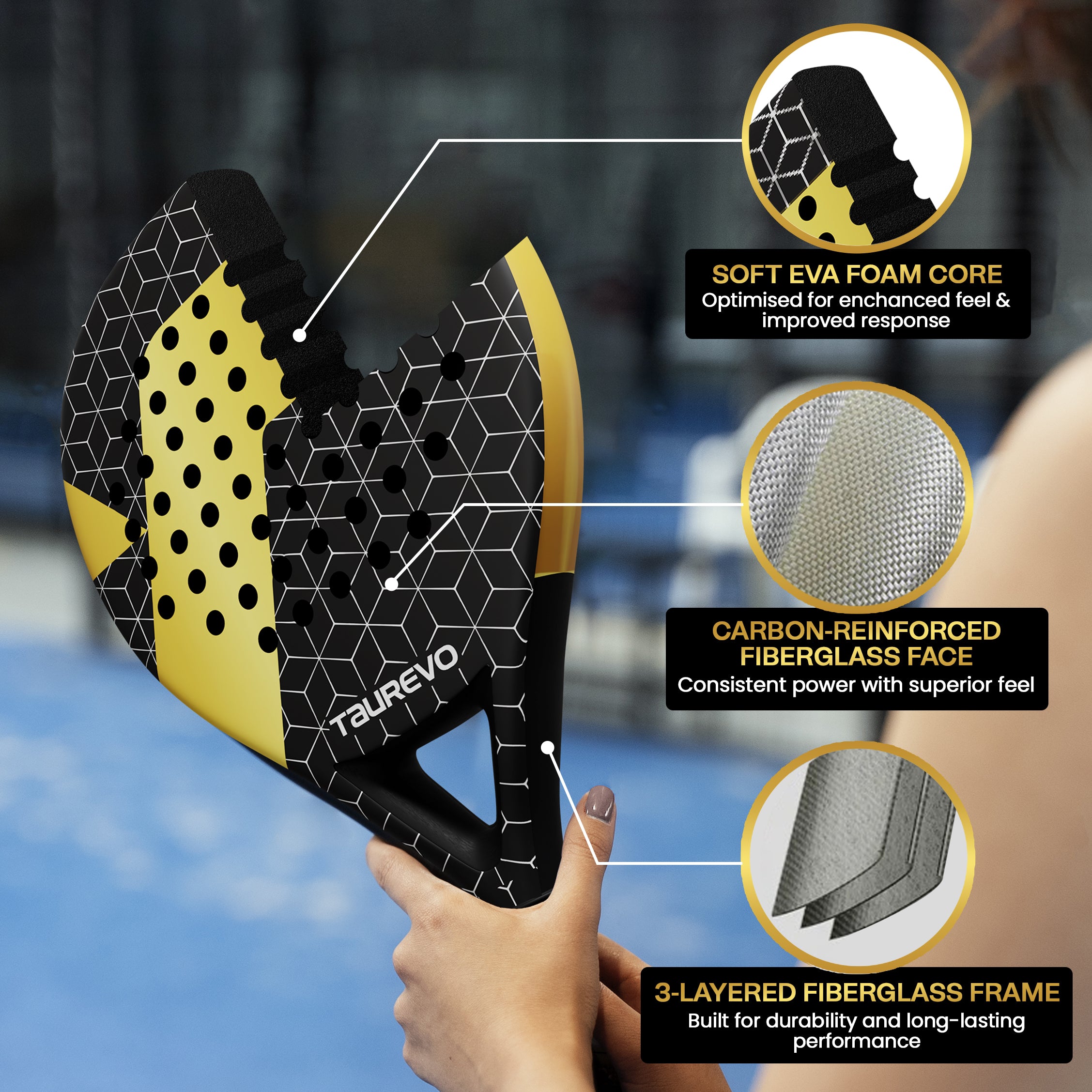 TAUREVO Carbon Fiber Padel Racket Golden