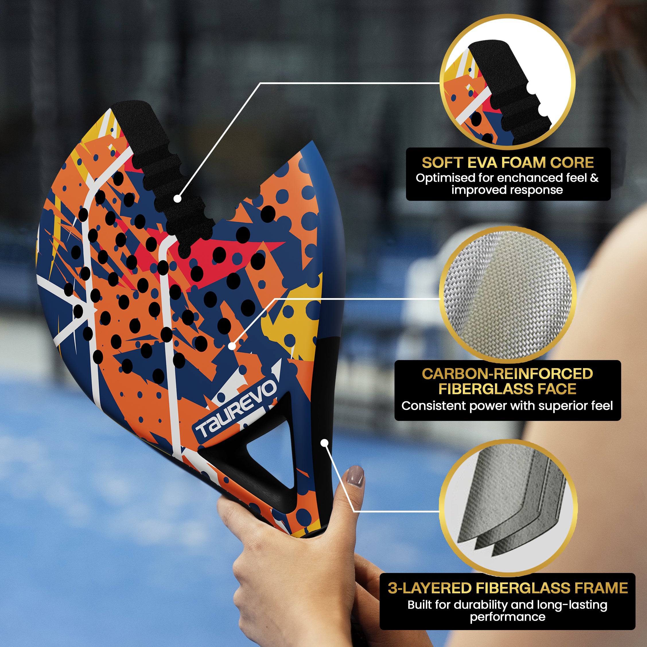 TAUREVO Carbon Fiber Padel Racket Blue